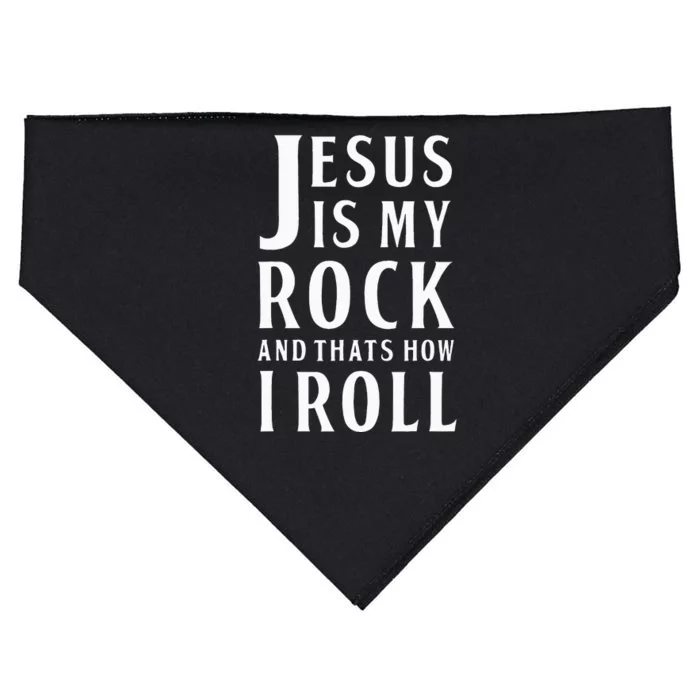 Jesus Is My Rock And Thats How I Roll USA-Made Doggie Bandana