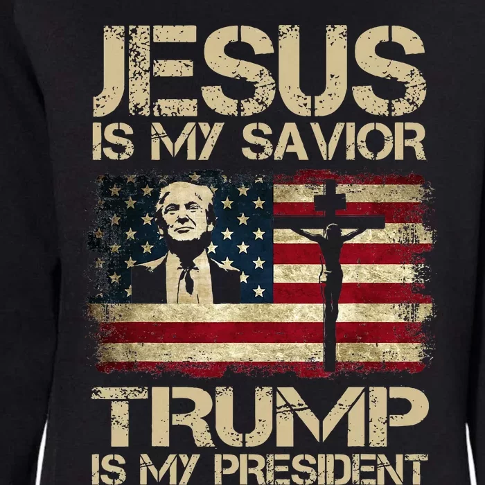 Jesus Is My Savior Trump Is My President Trump 2024 Usa Flag Womens California Wash Sweatshirt