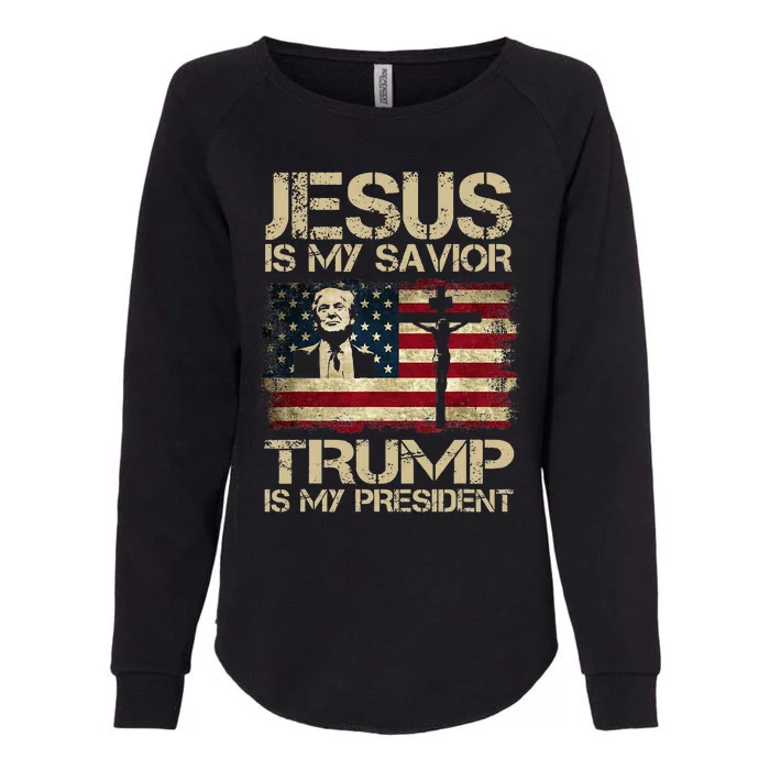 Jesus Is My Savior Trump Is My President Trump 2024 Usa Flag Womens California Wash Sweatshirt