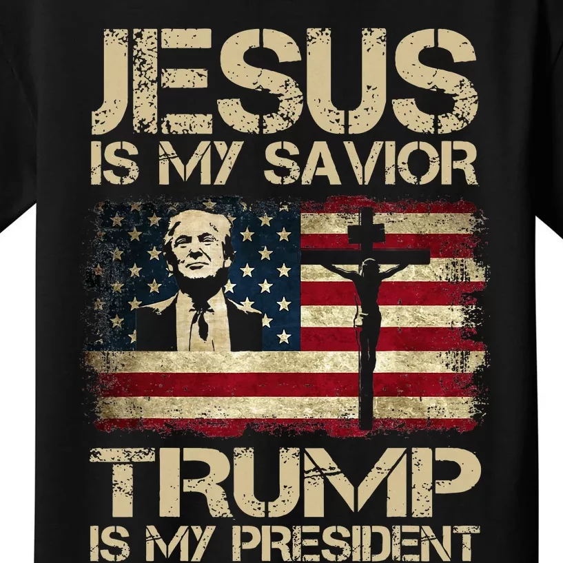 Jesus Is My Savior Trump Is My President Trump 2024 Usa Flag Kids T-Shirt