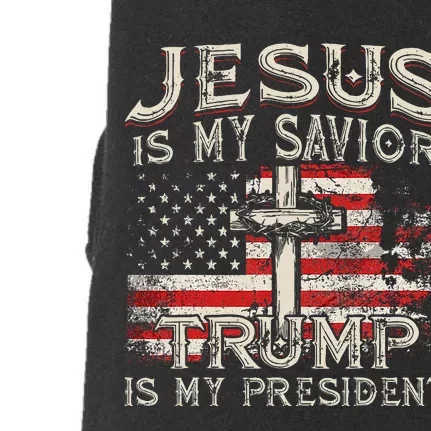 Jesus Is My Savior Trump Is My President American Flag Doggie 3-End Fleece Hoodie