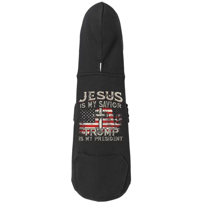 Jesus Is My Savior Trump Is My President American Flag Doggie 3-End Fleece Hoodie