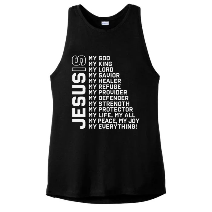 Jesus Is My God My King My Lord My Savior Christian Ladies Tri-Blend Wicking Tank