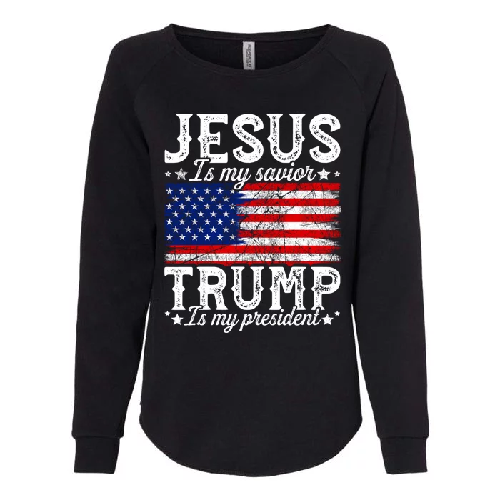 Jesus Is My Savior Trump Is My President American Us Flag Meaningful Gift Womens California Wash Sweatshirt