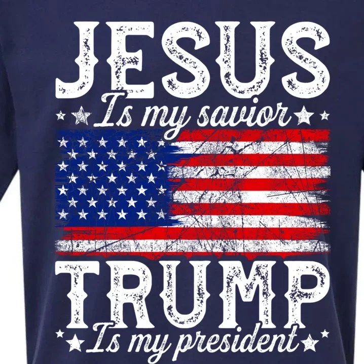 Jesus Is My Savior Trump Is My President American Us Flag Meaningful Gift Sueded Cloud Jersey T-Shirt