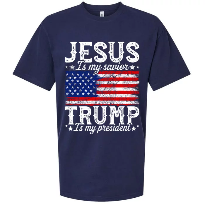 Jesus Is My Savior Trump Is My President American Us Flag Meaningful Gift Sueded Cloud Jersey T-Shirt