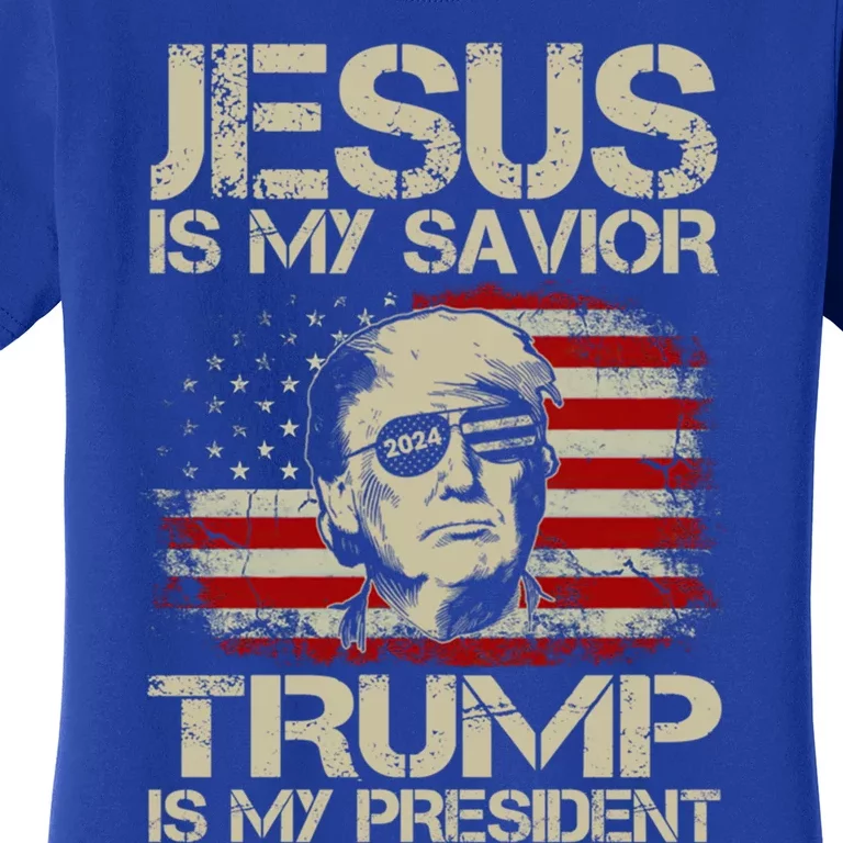 Jesus Is My Savior Trump Is My President Trump 2024 Usa Flag Gift Women's T-Shirt