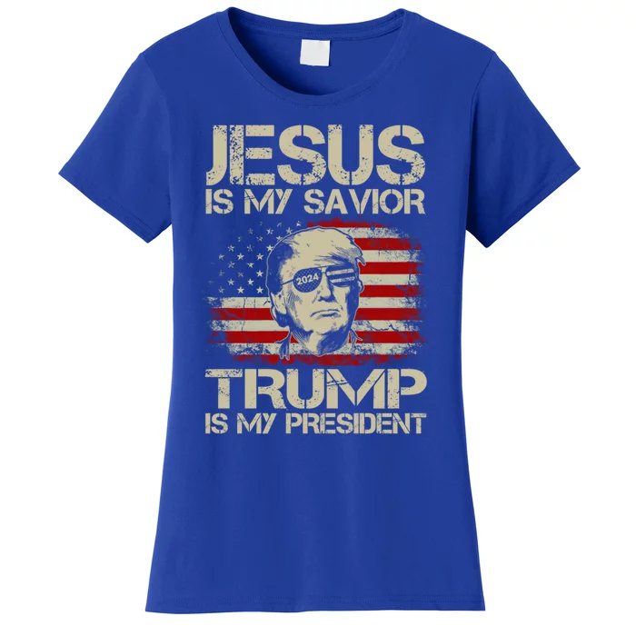 Jesus Is My Savior Trump Is My President Trump 2024 Usa Flag Gift Women's T-Shirt