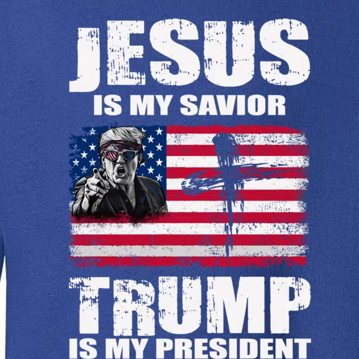 Jesus Is My Savior Trump Is My President Trump 2024 Usa Flag Great Gift Toddler Sweatshirt