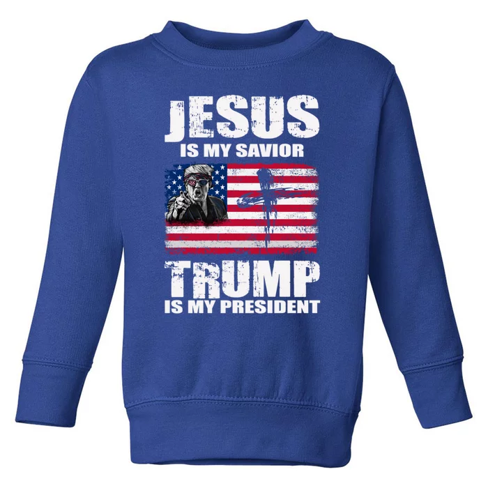 Jesus Is My Savior Trump Is My President Trump 2024 Usa Flag Great Gift Toddler Sweatshirt