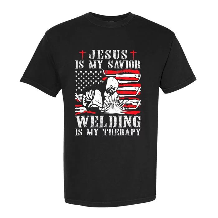 Jesus Is My Savior Welding Christian Weld American Flag Garment-Dyed Heavyweight T-Shirt