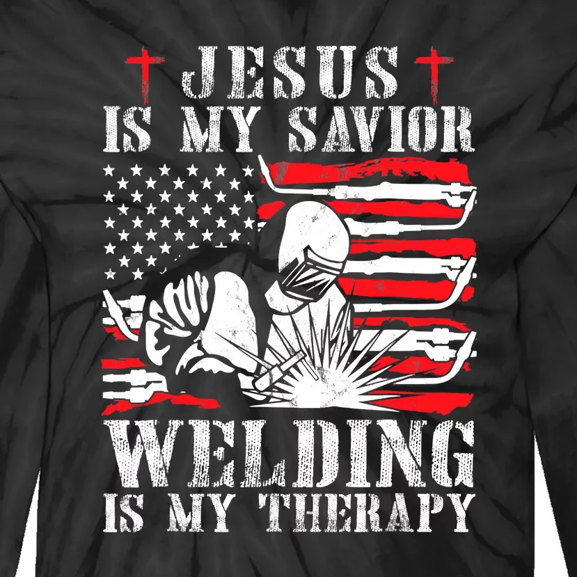 Jesus Is My Savior Welding Christian Weld American Flag Tie-Dye Long Sleeve Shirt