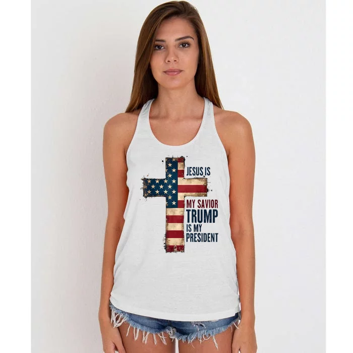 Jesus Is My Savior Trump Is My President Trump 2024 Maga Women's Knotted Racerback Tank