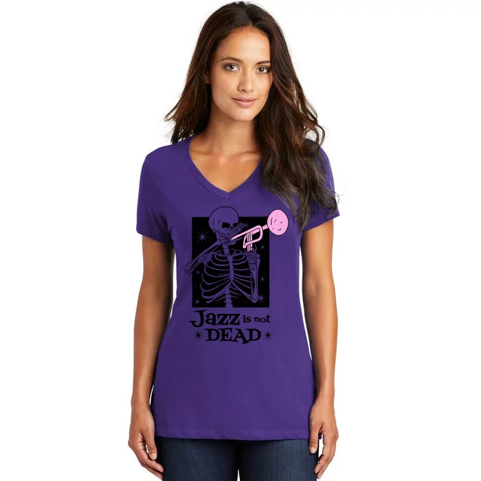 Jazz Is Not Dead Skeleton Women's V-Neck T-Shirt