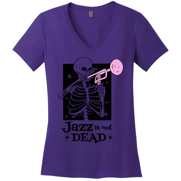 Jazz Is Not Dead Skeleton Women's V-Neck T-Shirt