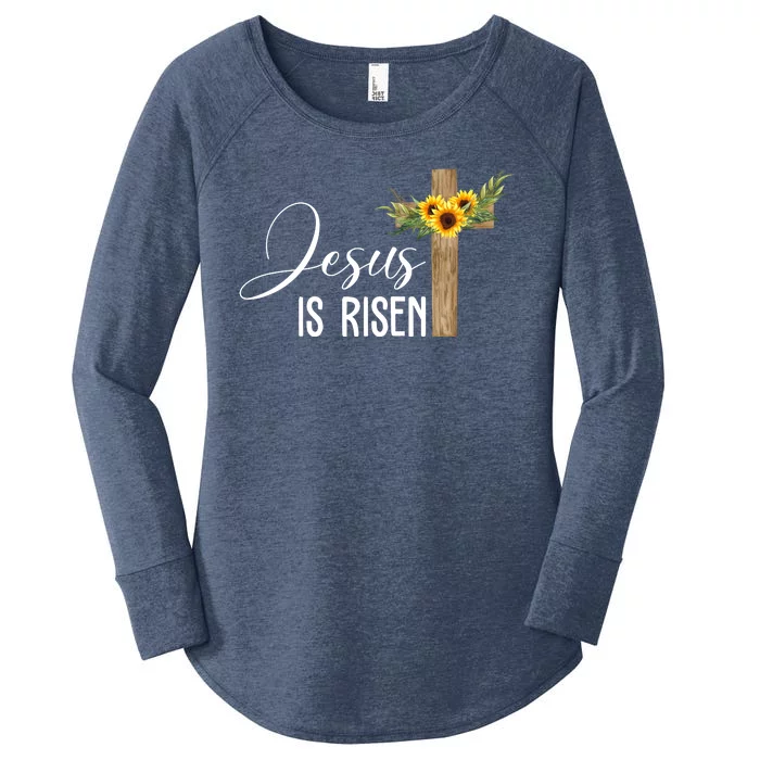 Jesus Is Risen Sunflower Cross Easter Women's Perfect Tri Tunic Long Sleeve Shirt