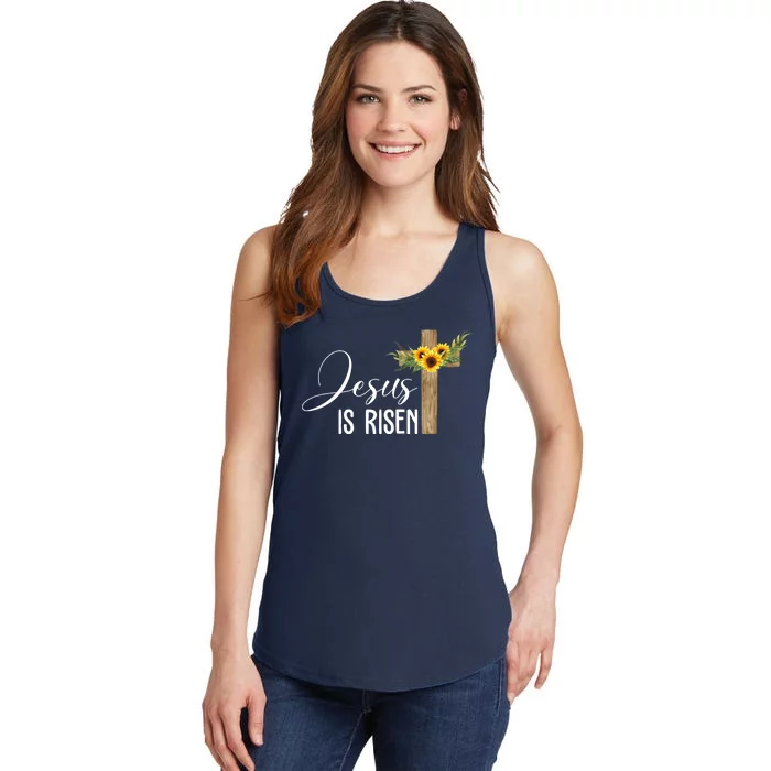 Jesus Is Risen Sunflower Cross Easter Ladies Essential Tank