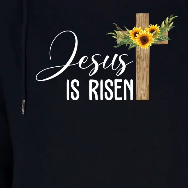 Jesus Is Risen Sunflower Cross Easter Womens Funnel Neck Pullover Hood