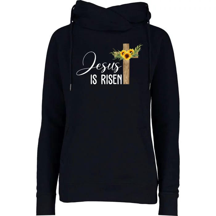 Jesus Is Risen Sunflower Cross Easter Womens Funnel Neck Pullover Hood