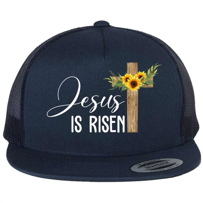 Jesus Is Risen Sunflower Cross Easter Flat Bill Trucker Hat