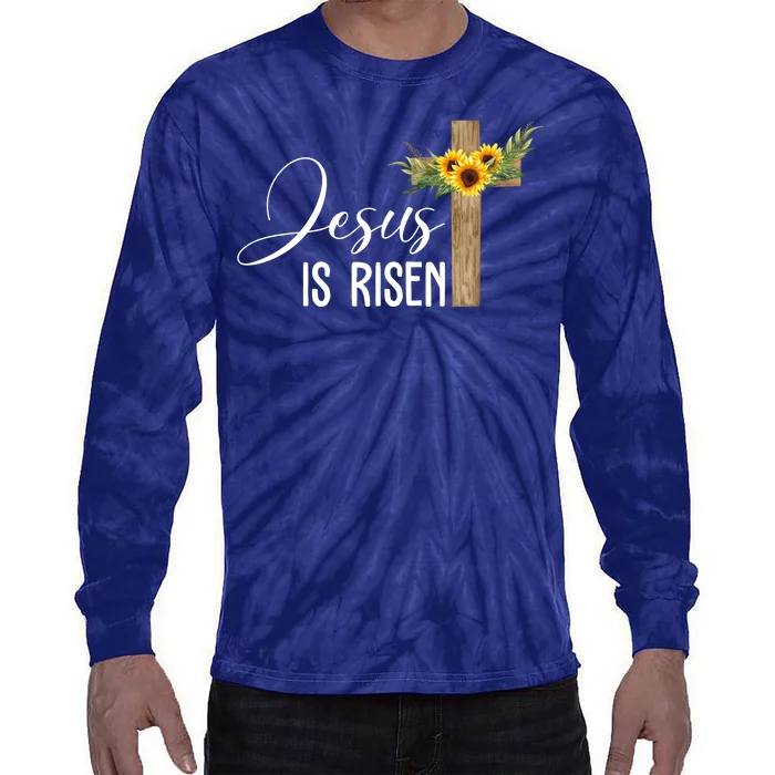 Jesus Is Risen Sunflower Cross Easter Tie-Dye Long Sleeve Shirt