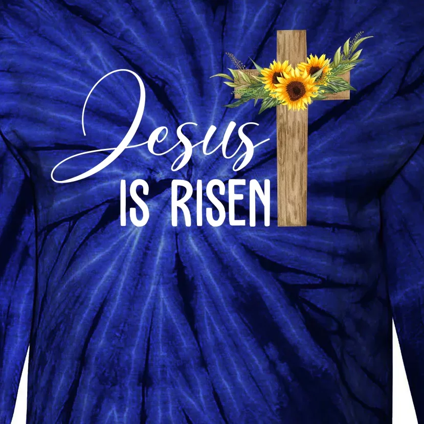 Jesus Is Risen Sunflower Cross Easter Tie-Dye Long Sleeve Shirt