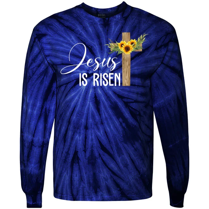 Jesus Is Risen Sunflower Cross Easter Tie-Dye Long Sleeve Shirt