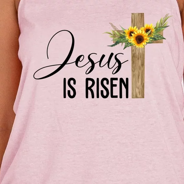 Jesus Is Risen Sunflower Cross Easter Women's Knotted Racerback Tank