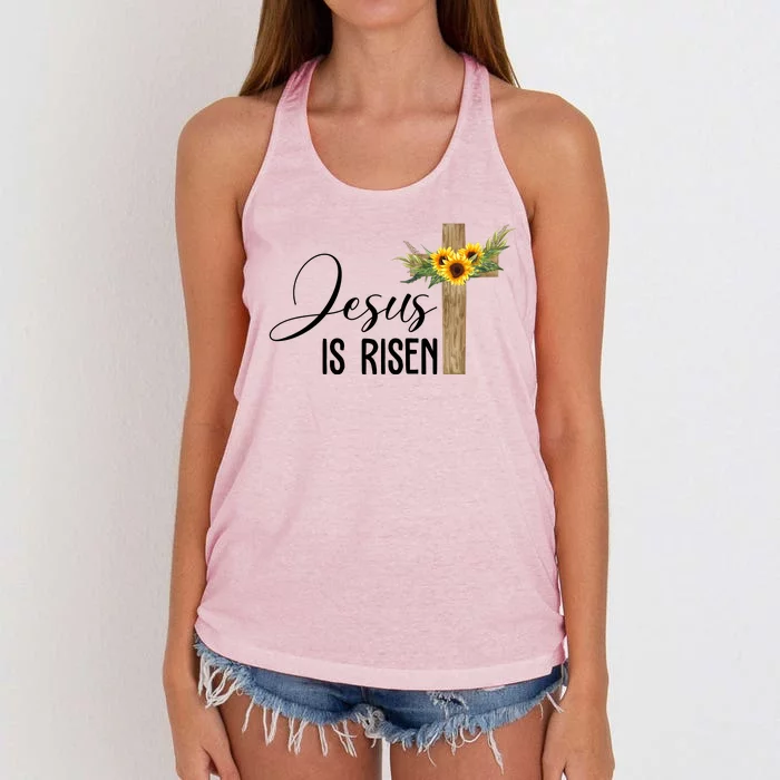 Jesus Is Risen Sunflower Cross Easter Women's Knotted Racerback Tank