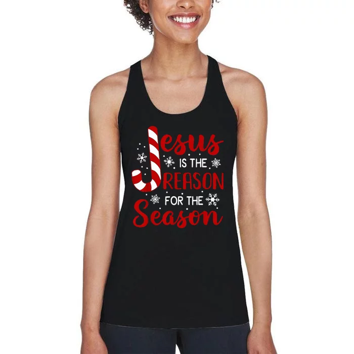 Jesus Is The Reason For The Season Christian Candy Cane Xmas Women's Racerback Tank