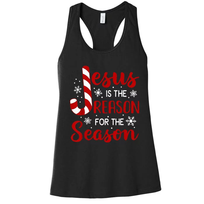 Jesus Is The Reason For The Season Christian Candy Cane Xmas Women's Racerback Tank