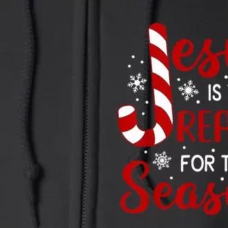 Jesus Is The Reason For The Season Christian Candy Cane Xmas Full Zip Hoodie