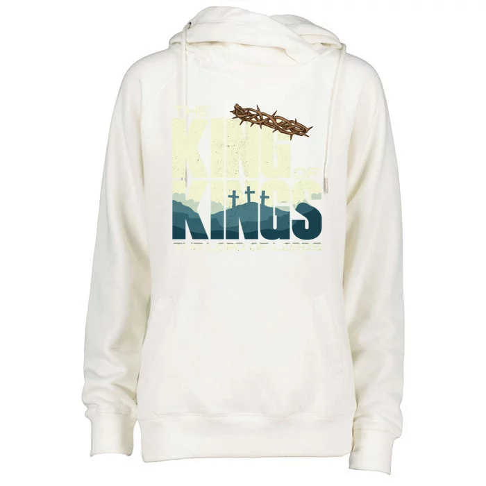 Jesus Is The King Of Kings Crucifixion Cross Crown Gospel Gift Womens Funnel Neck Pullover Hood