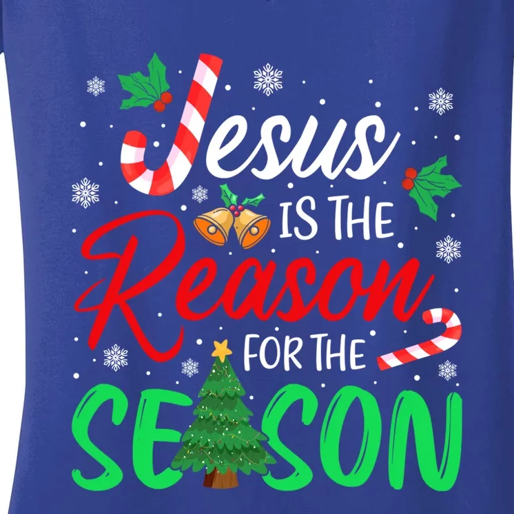 Jesus Is The Reason For The Season Christian Christmas Xmas Cute Gift Women's V-Neck T-Shirt