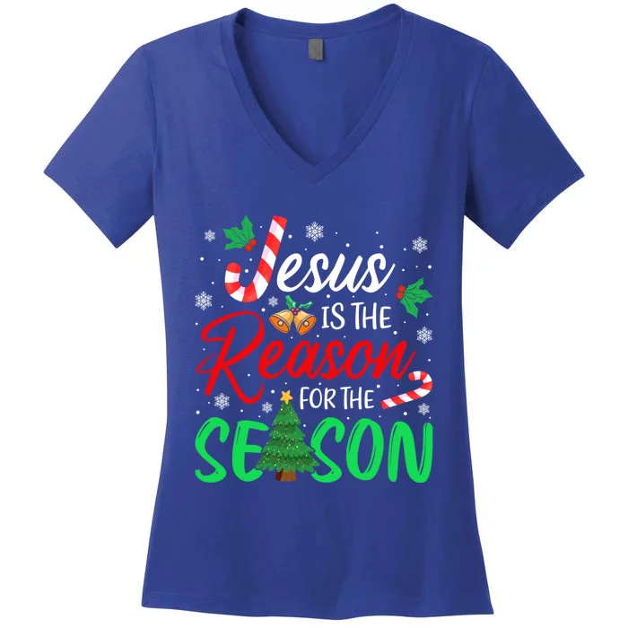 Jesus Is The Reason For The Season Christian Christmas Xmas Cute Gift Women's V-Neck T-Shirt