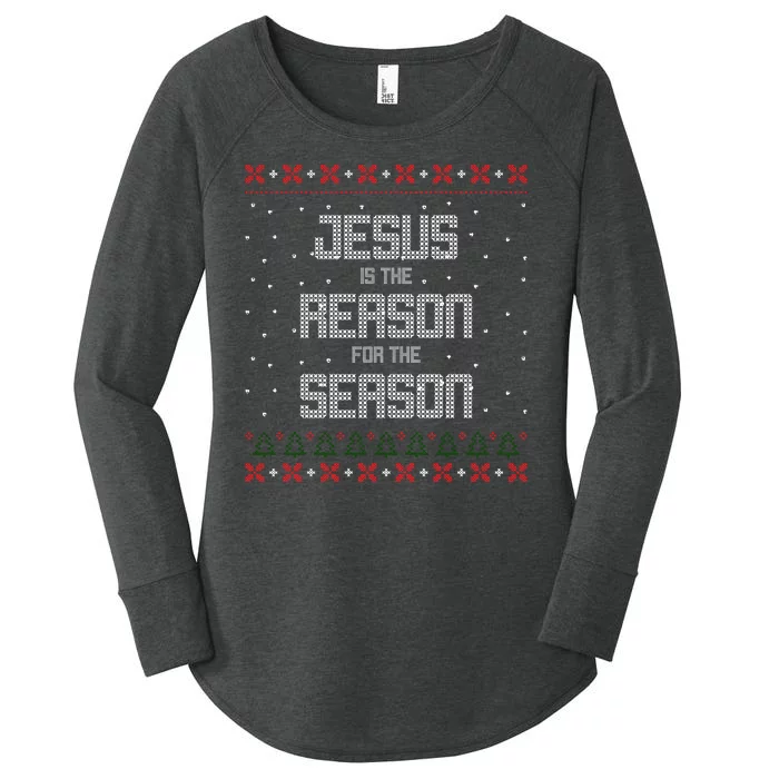 Jesus Is The Reason For The Season Ugly Christmas Sweater Women's Perfect Tri Tunic Long Sleeve Shirt