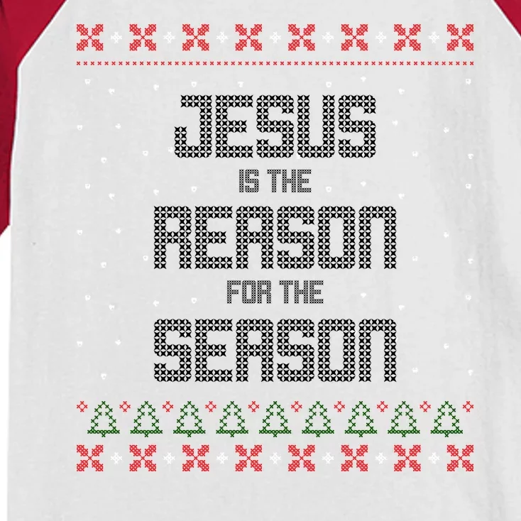 Jesus Is The Reason For The Season Ugly Christmas Sweater Kids Colorblock Raglan Jersey