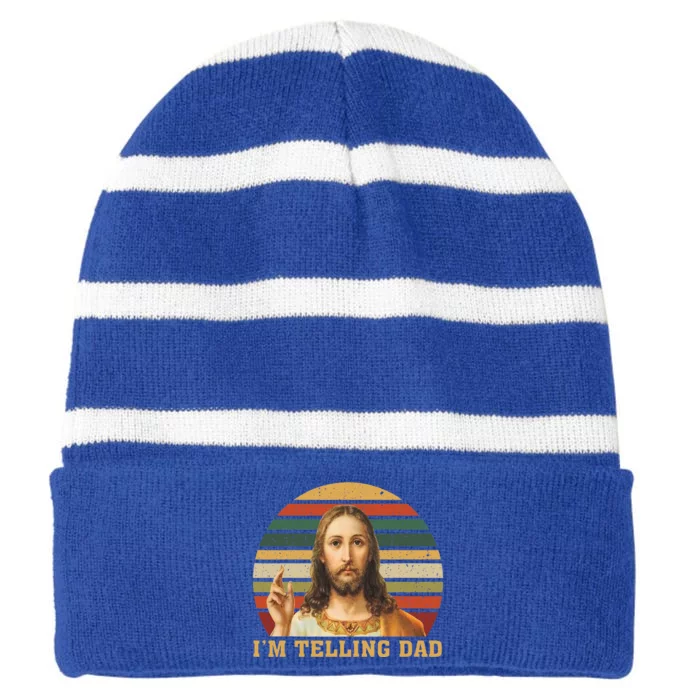 Jesus IM Telling Dad Striped Beanie with Solid Band