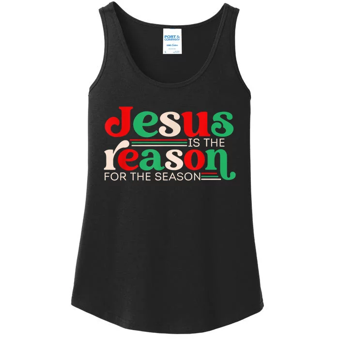 Jesus Is The Reason For The Season Christmas Christian Retro Ladies Essential Tank