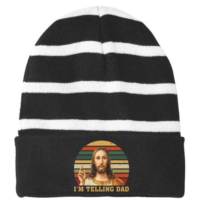 Jesus IM Telling Dad Striped Beanie with Solid Band