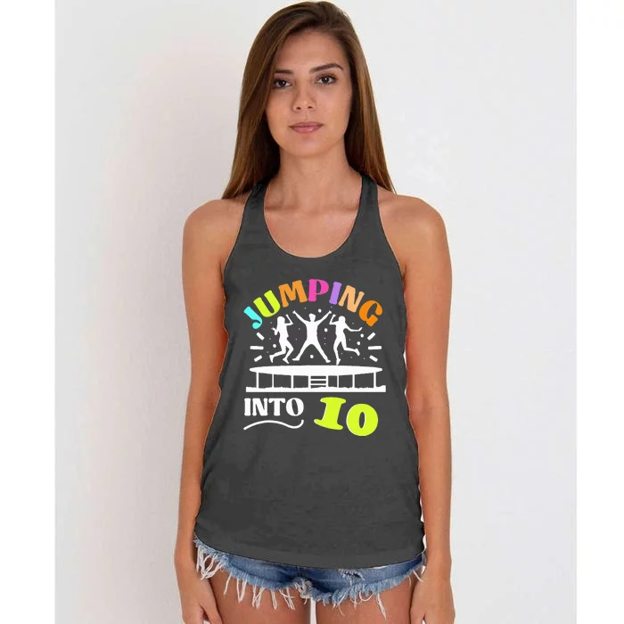 Jumping Into Ten 10 Year Old Trampoline Jumper Birthday Women's Knotted Racerback Tank