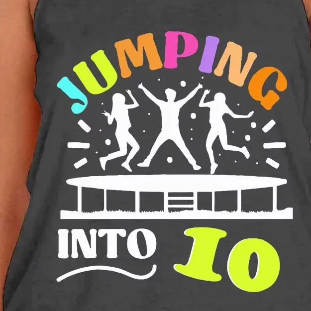 Jumping Into Ten 10 Year Old Trampoline Jumper Birthday Women's Knotted Racerback Tank