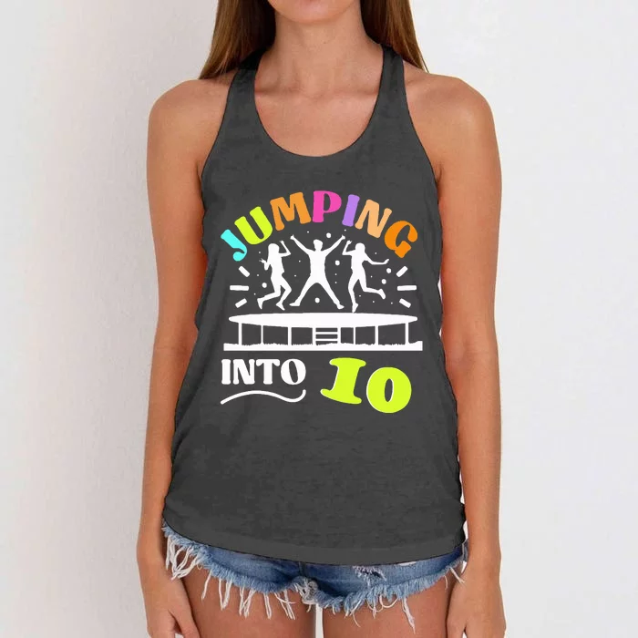 Jumping Into Ten 10 Year Old Trampoline Jumper Birthday Women's Knotted Racerback Tank