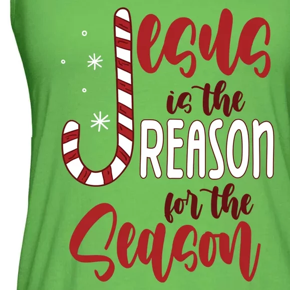 Jesus Is The Reason For The Season Candy Cane Christmas Ladies Essential Flowy Tank