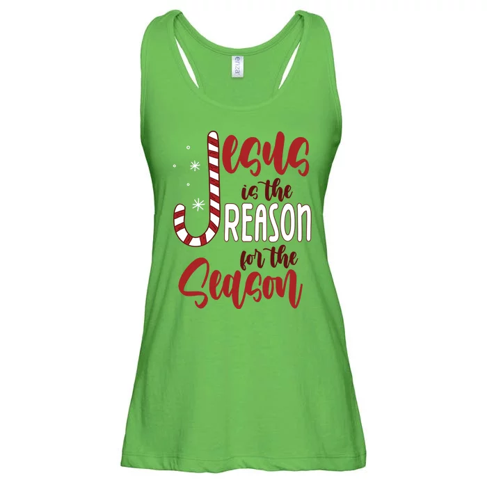 Jesus Is The Reason For The Season Candy Cane Christmas Ladies Essential Flowy Tank