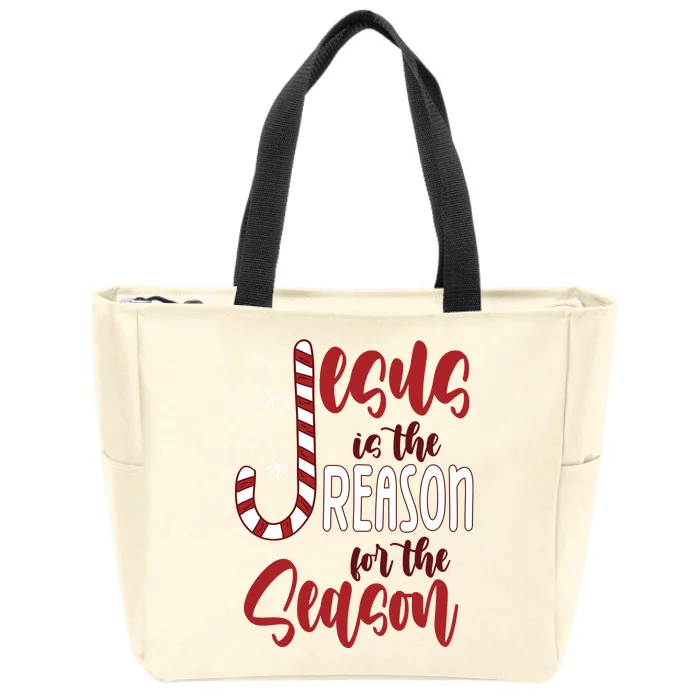 Jesus Is The Reason For The Season Candy Cane Christmas Zip Tote Bag