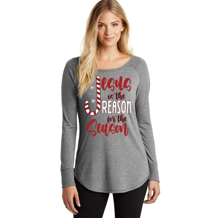 Jesus Is The Reason For The Season Candy Cane Christmas Women's Perfect Tri Tunic Long Sleeve Shirt