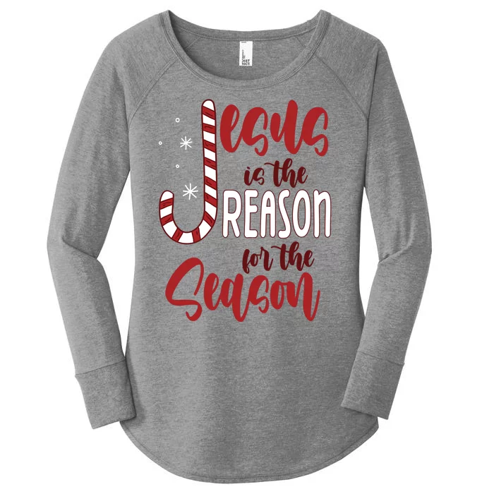 Jesus Is The Reason For The Season Candy Cane Christmas Women's Perfect Tri Tunic Long Sleeve Shirt