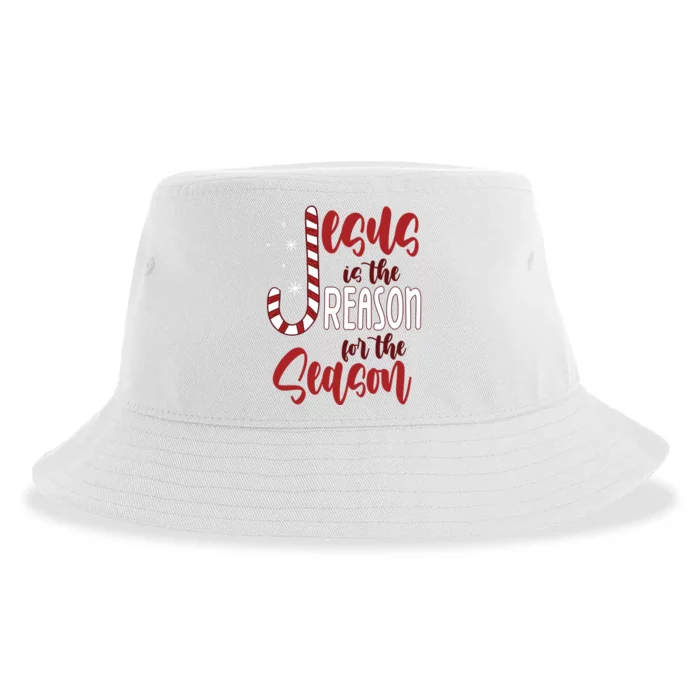 Jesus Is The Reason For The Season Candy Cane Christmas Sustainable Bucket Hat