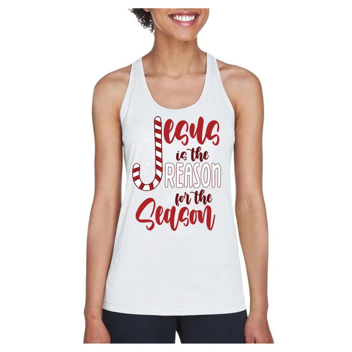 Jesus Is The Reason For The Season Candy Cane Christmas Women's Racerback Tank